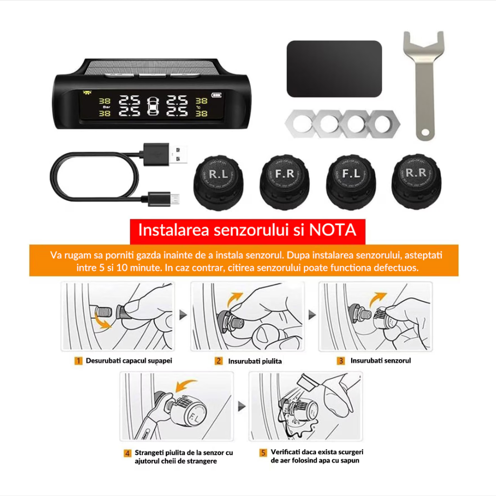Set 4 Senzori de Presiune Roti Universali